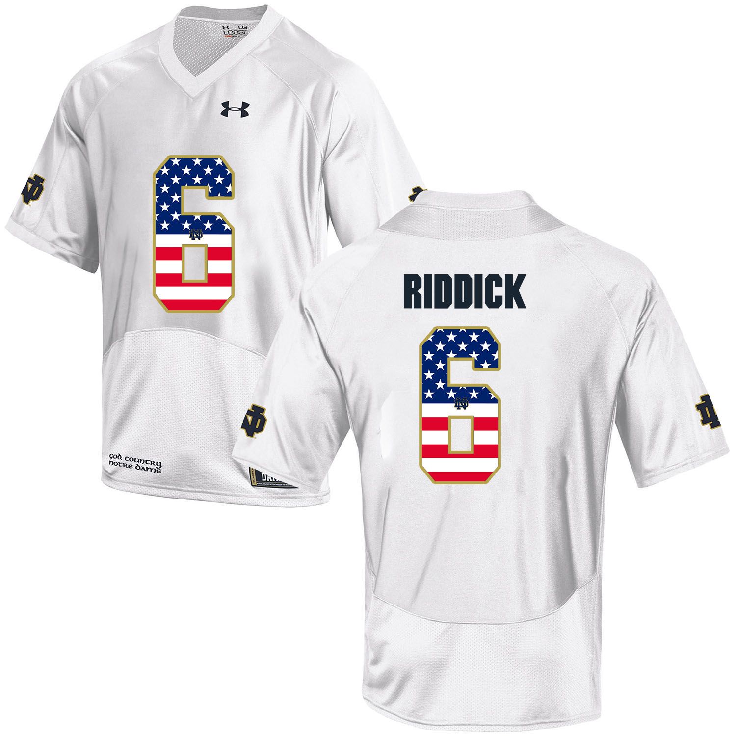 Men Norte Dame Fighting Irish #6 Riddick White Flag Customized NCAA Jerseys